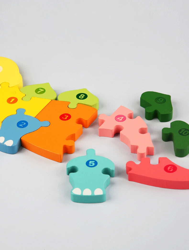 Colorful Wooden Rectangle Puzzle for Toddlers: Animal with Numbered Pieces