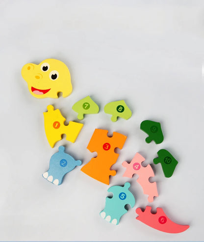 Colorful Wooden Rectangle Puzzle for Toddlers: Animal with Numbered Pieces