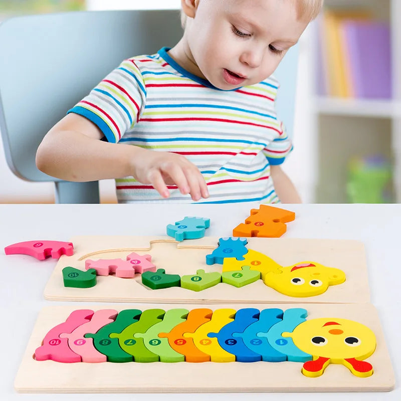 Colorful Wooden Rectangle Puzzle for Toddlers: Animal with Numbered Pieces